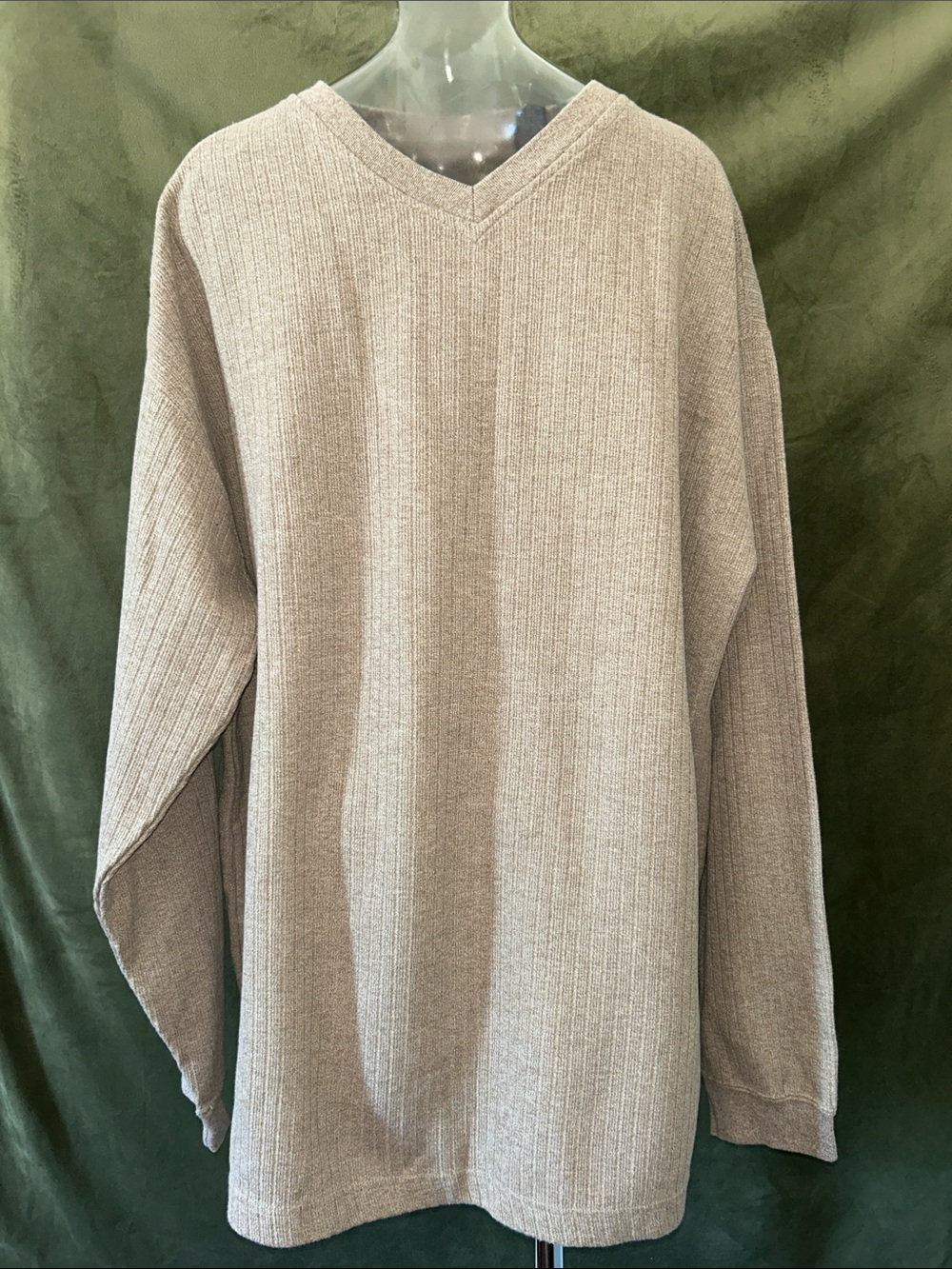 Men's V-Neck Sweater in Light Taupe — Comfortable Ribbed Knit